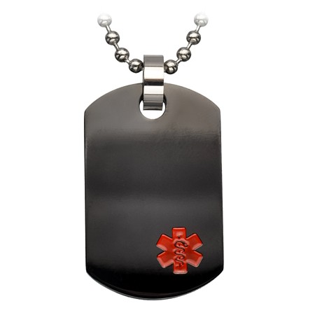 Black Steel Medic Alert Pendant w/Ball Chain - Click Image to Close